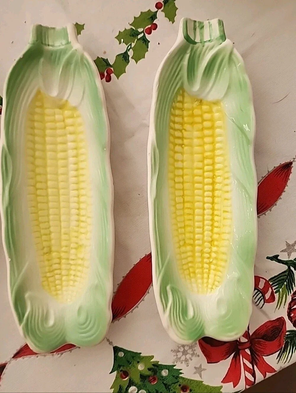 Vintage 1950s Corn on the Cob Dishes Ceramic Holders Set of Four